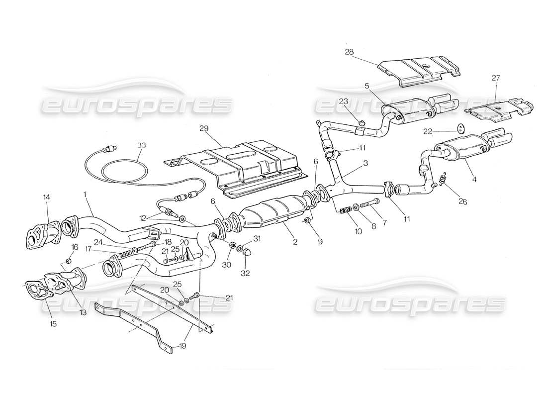 maserati 228 schema delle parti del sistema di scarico con catalizzatore