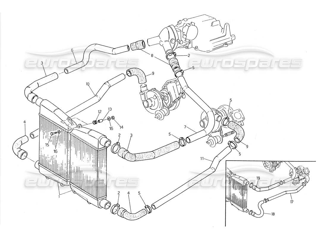 maserati 228 scambiatore di calore: diagramma delle parti dei tubi