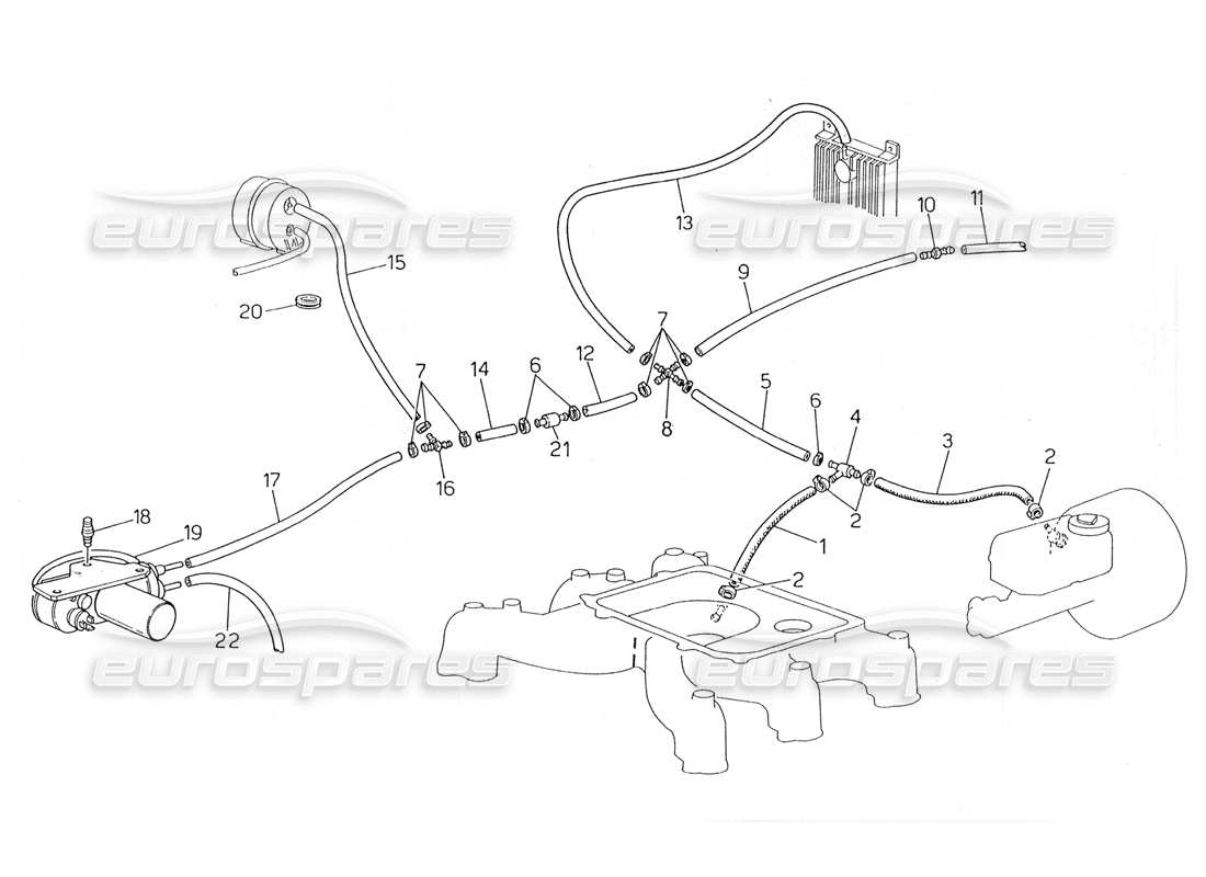 maserati 228 schema delle parti del sistema di evaporazione (sterzo sinistro senza sonda lambda).