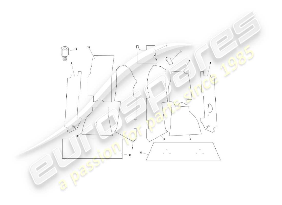 aston martin vanquish (2006) tappeti diagramma delle parti