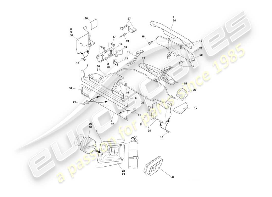 aston martin vanquish (2006) rivestimento e tappetini per bagagliaio diagramma delle parti