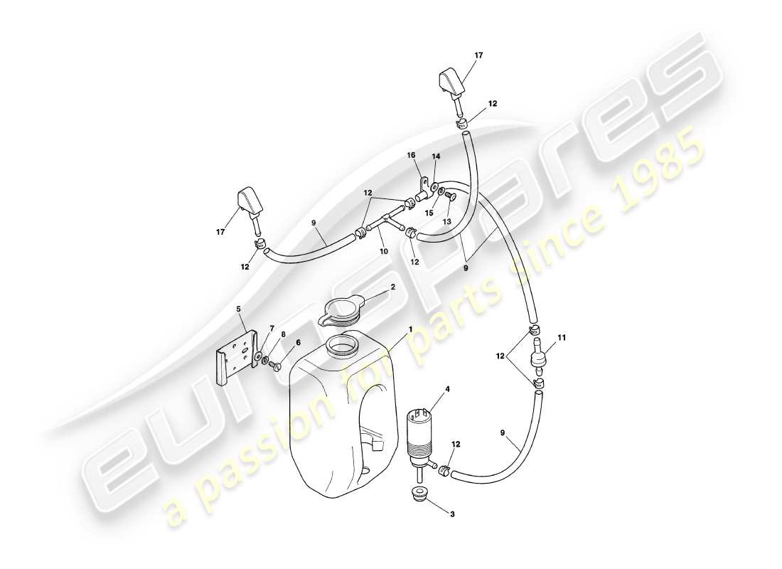 aston martin v8 coupe (2000) schema delle parti delle rondelle del parabrezza
