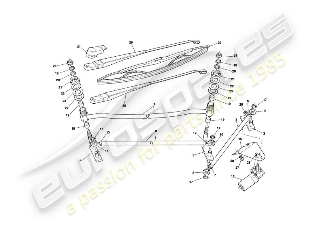 aston martin v8 coupe (2000) diagramma delle parti dei tergicristalli