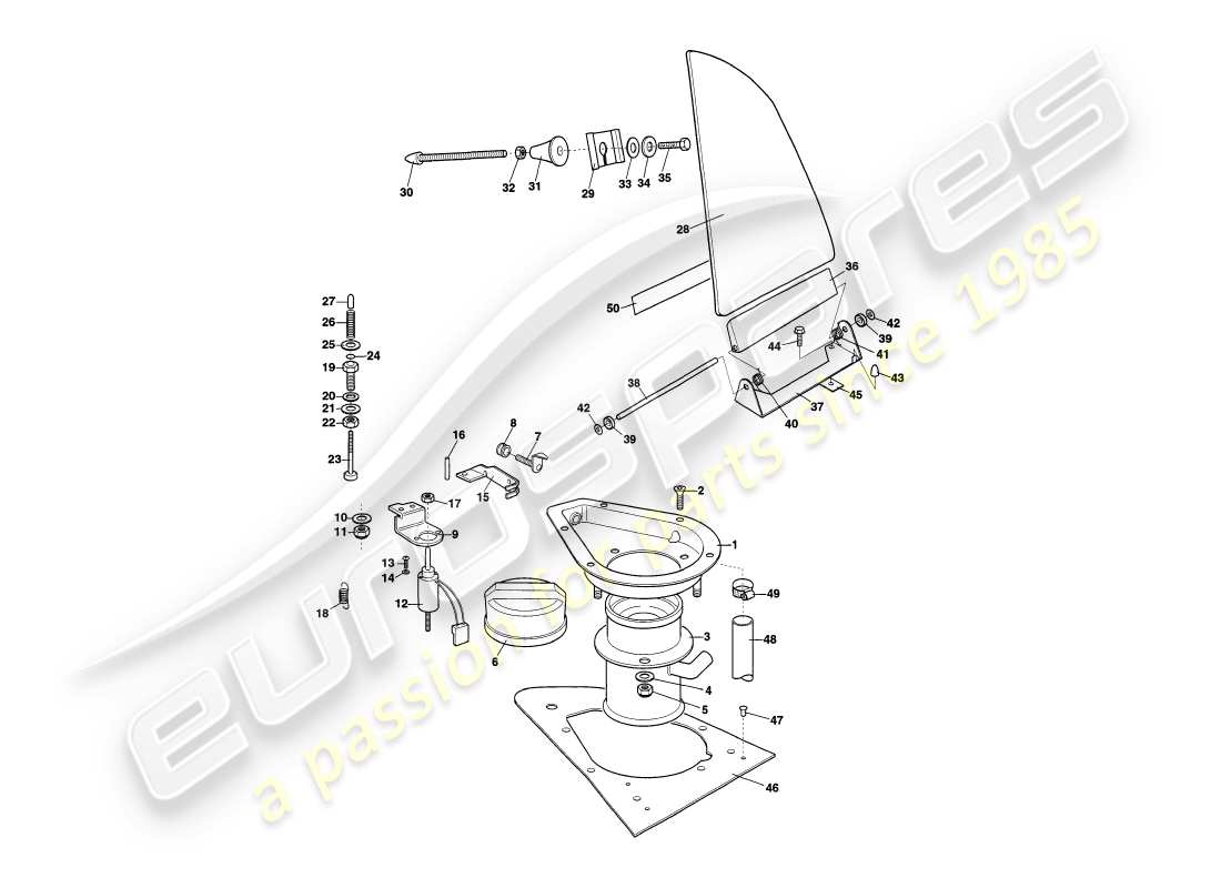 aston martin v8 coupe (2000) diagramma delle parti degli sportelli del bocchettone di rifornimento carburante