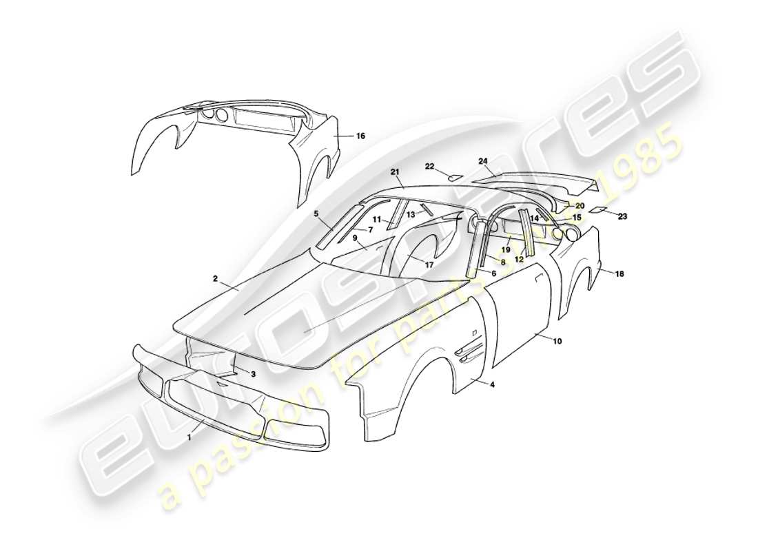 aston martin v8 coupe (2000) diagramma delle parti dei pannelli della carrozzeria