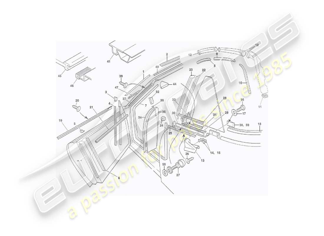 aston martin v8 virage (2000) sigilli meteorologici, volante diagramma delle parti