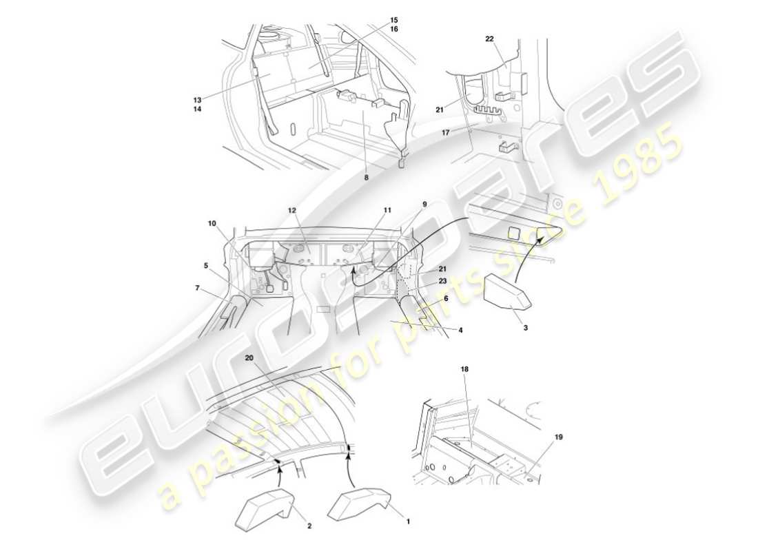 aston martin vanquish (2002) assorbimento del suono diagramma delle parti