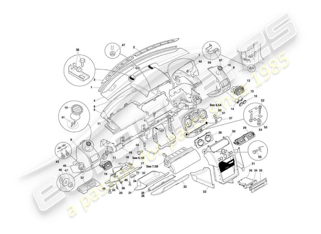 aston martin vanquish (2005) fascia e finiture diagramma delle parti