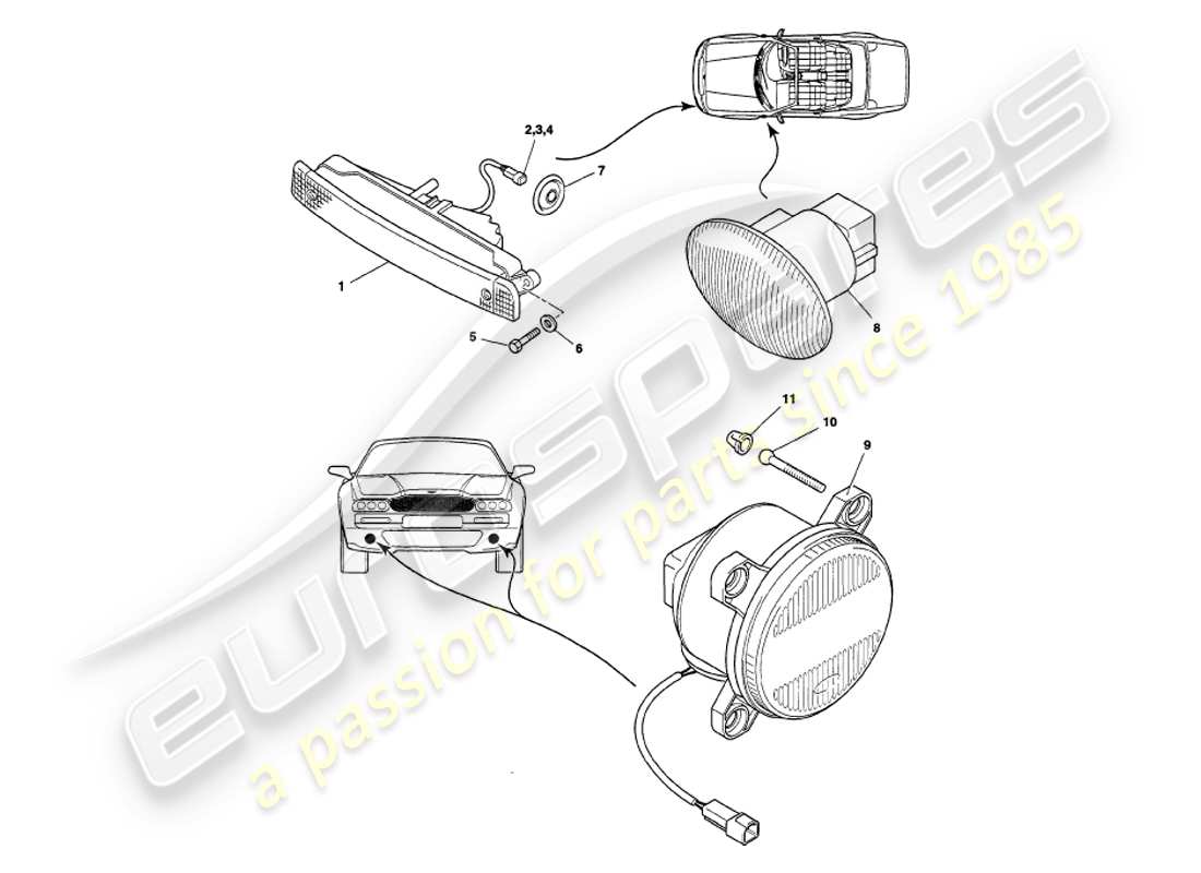 aston martin v8 volante (2000) diagramma delle parti delle lampade esterne