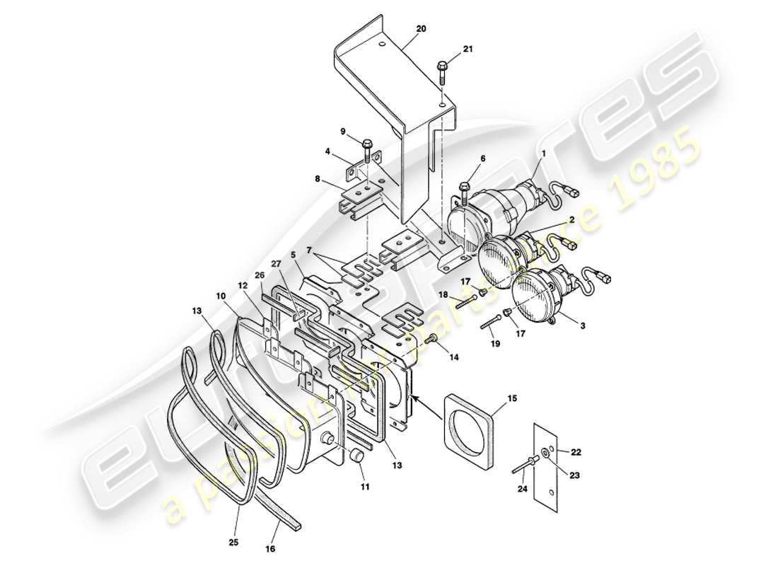 aston martin v8 volante (2000) diagramma delle parti dei fari