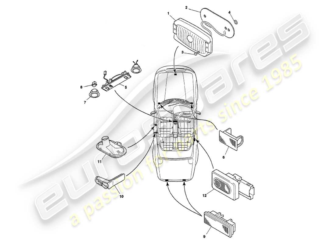 aston martin v8 volante (2000) diagramma delle parti delle lampade interne