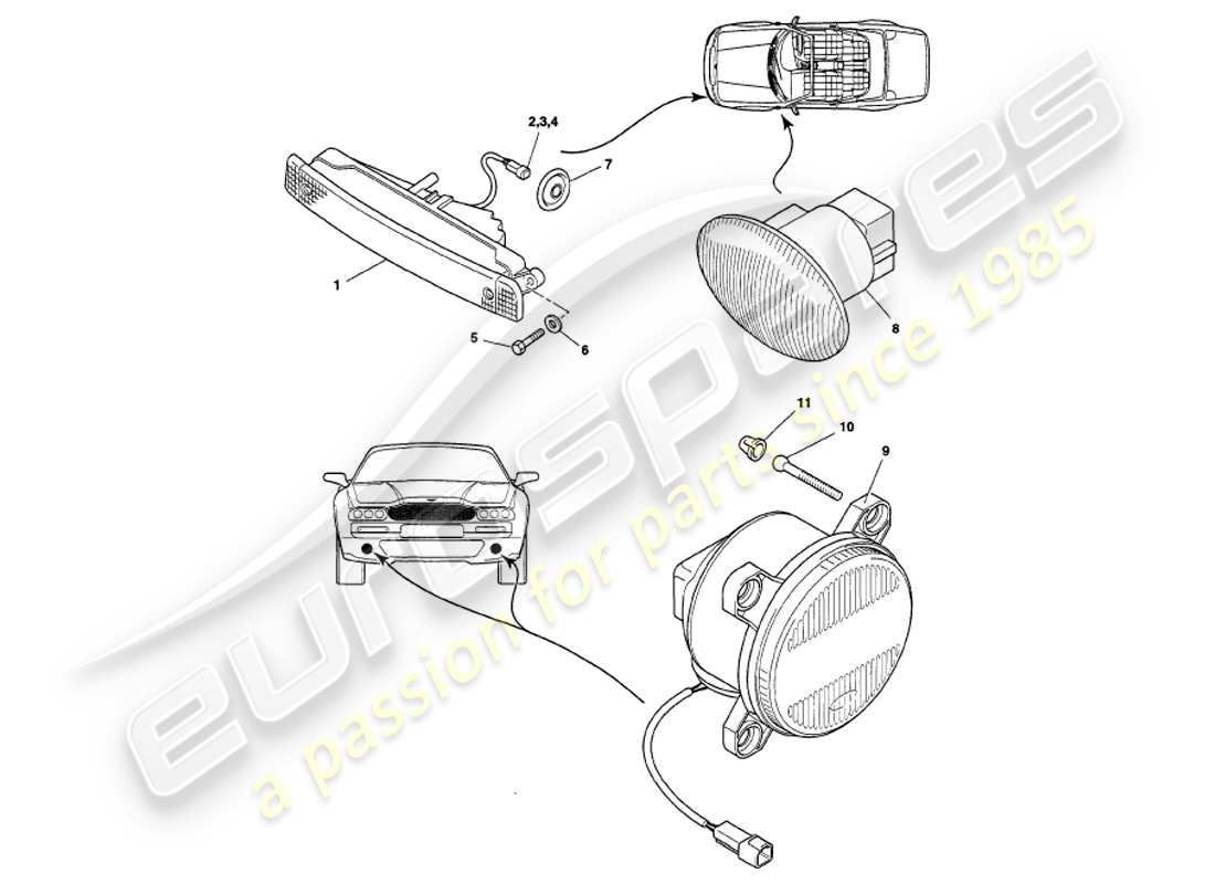 aston martin v8 volante (1999) lampade per esterni diagramma delle parti