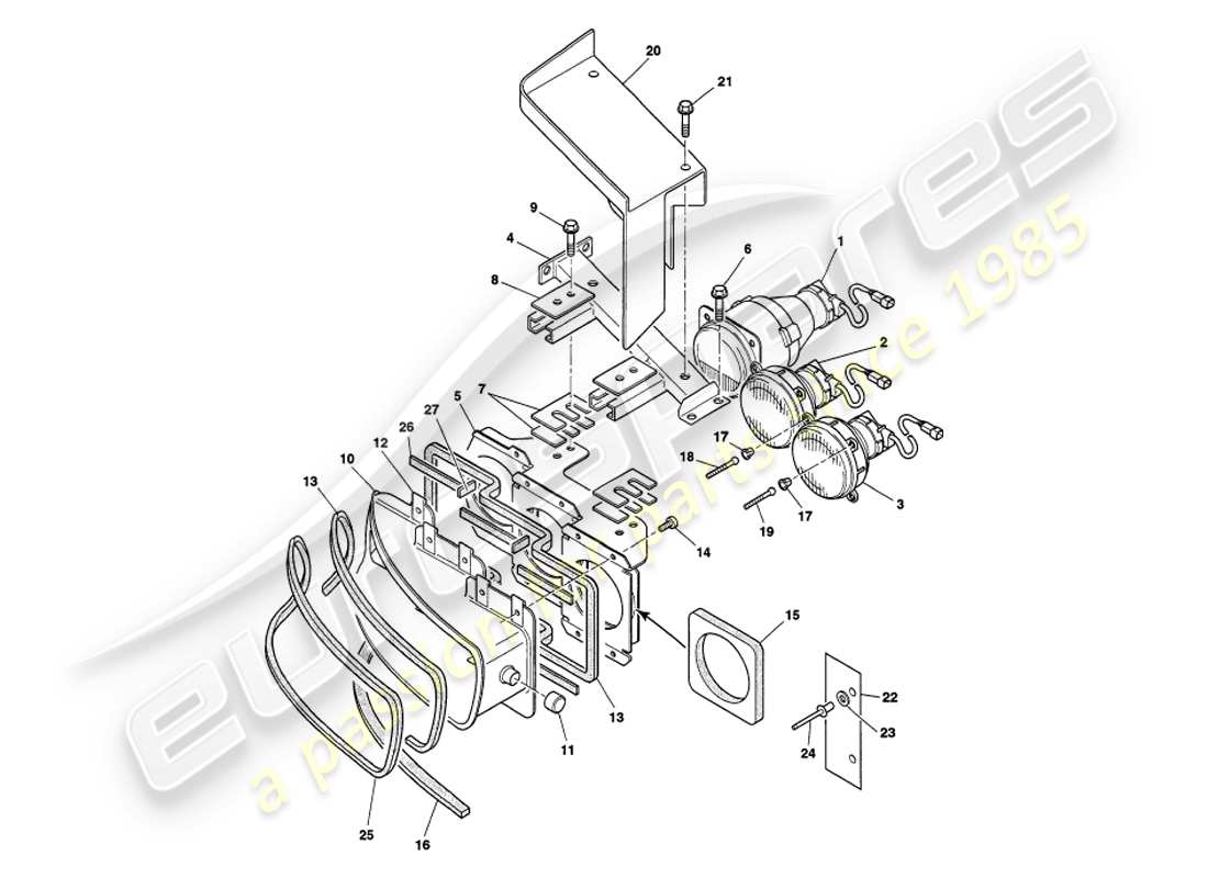 aston martin v8 volante (1999) diagramma delle parti dei fari