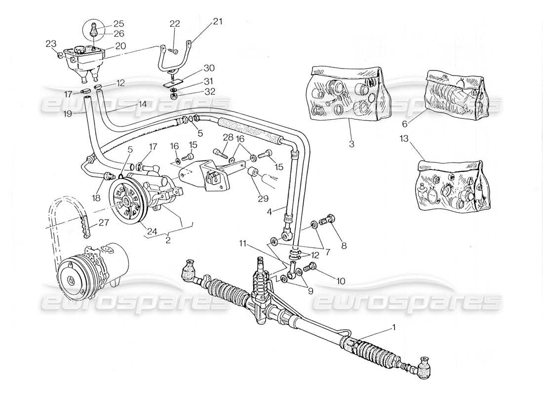 maserati 228 schema delle parti del sistema di servosterzo (sterzo destro).