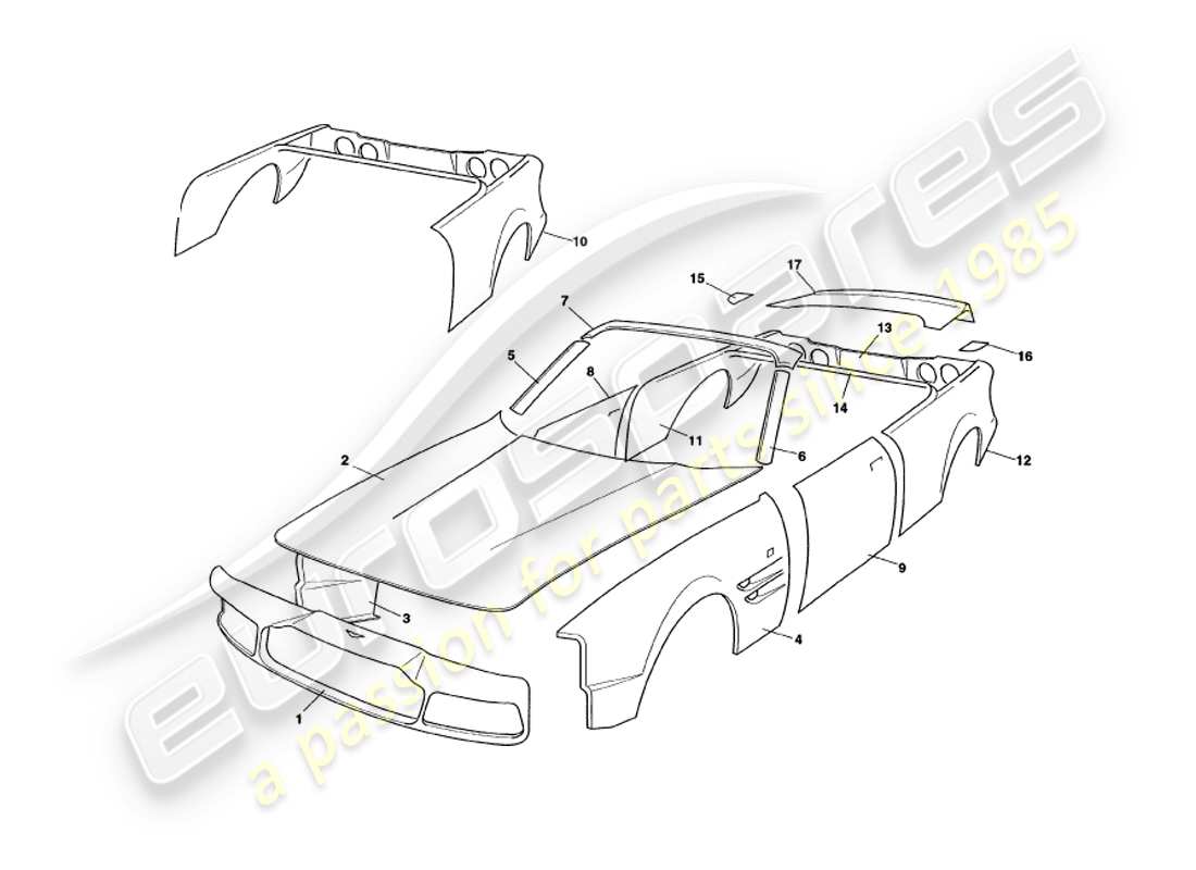 aston martin v8 volante (1997) pannelli del corpo diagramma delle parti