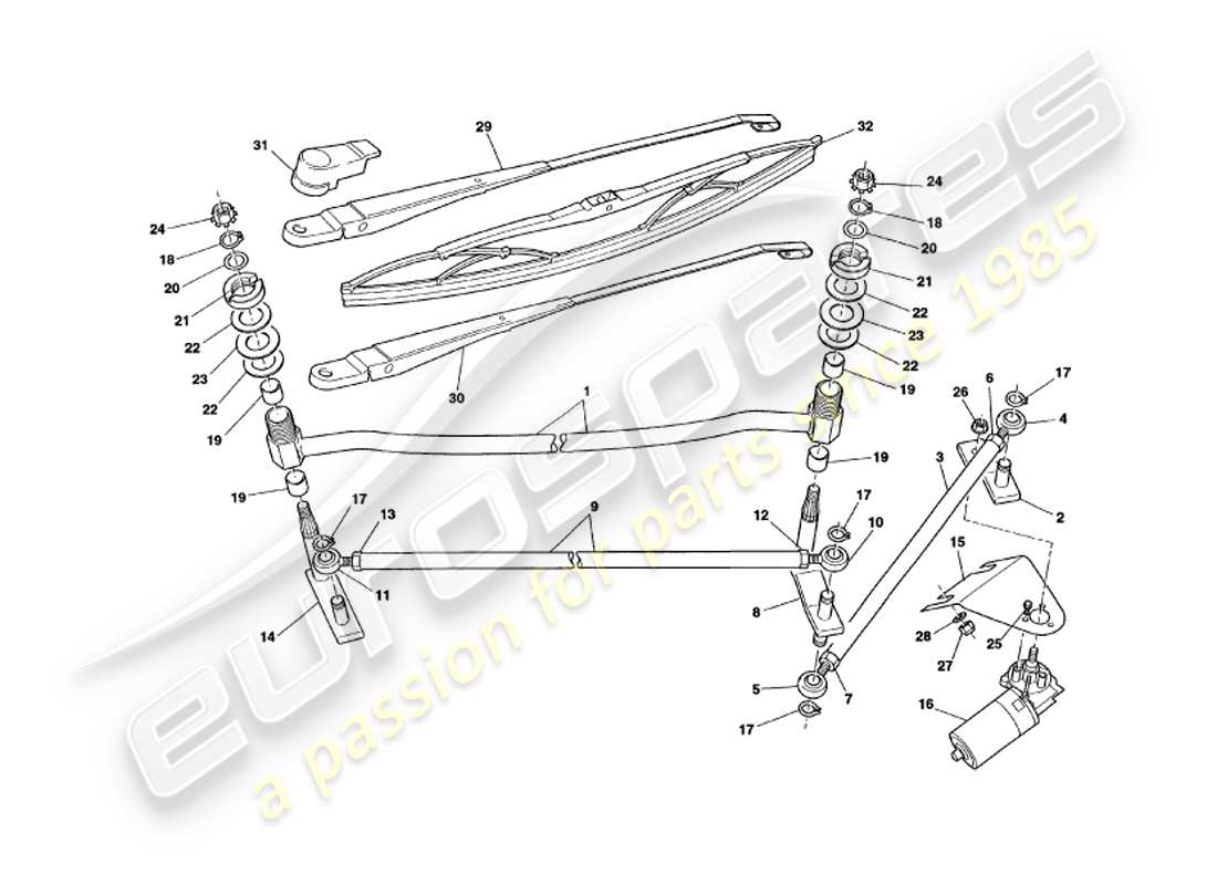 aston martin v8 volante (1997) tergicristalli diagramma delle parti