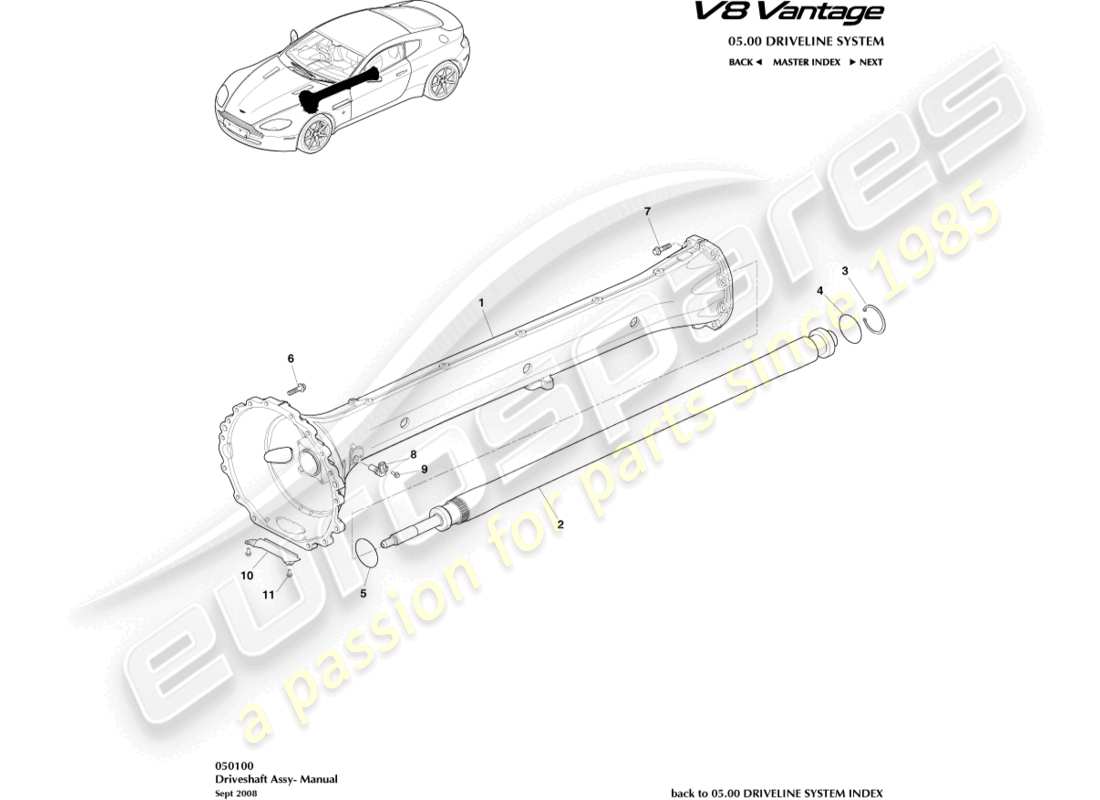 un diagramma delle parti dal catalogo delle parti Aston Martin V8 Vantage (2010)