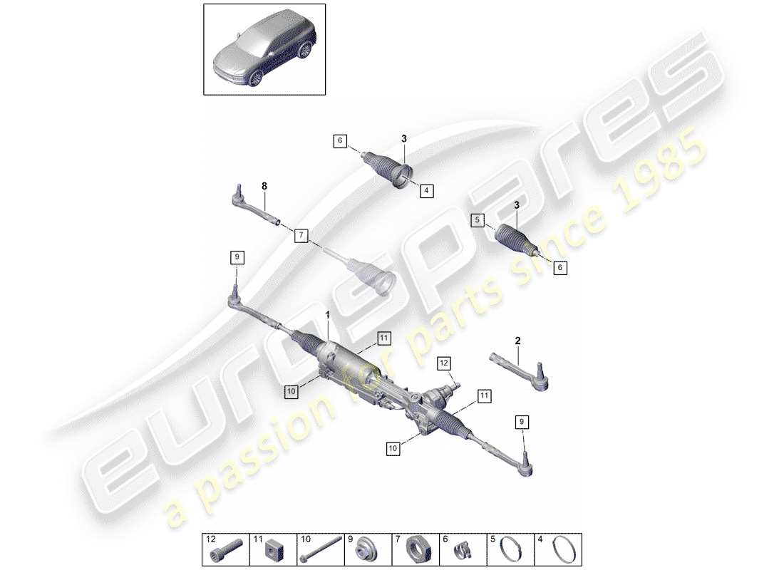 un diagramma delle parti dal catalogo delle parti porsche 2020 (cayenne e3 9ya/9yb)