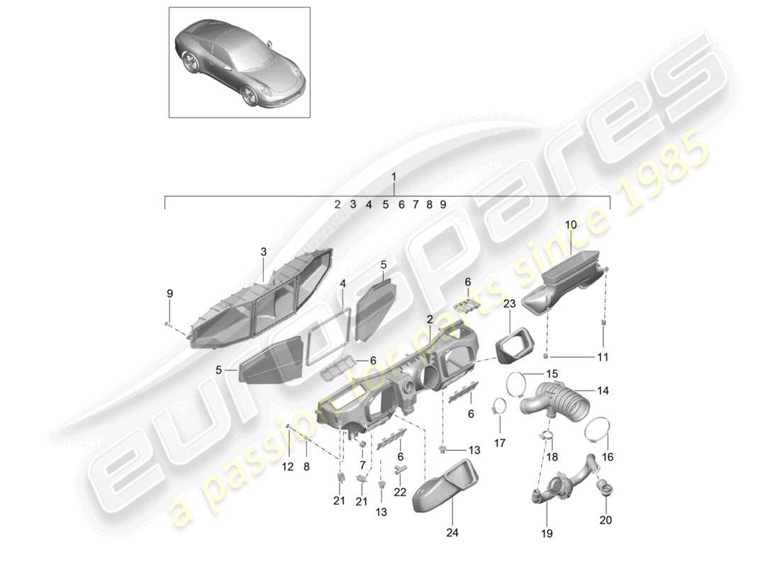 un diagramma delle parti dal catalogo delle parti porsche 2016 (991-1)