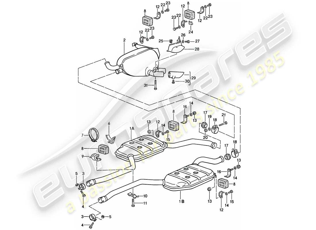 porsche 1983 (928) sistema di scarico - marmitta - scarico diagramma delle parti