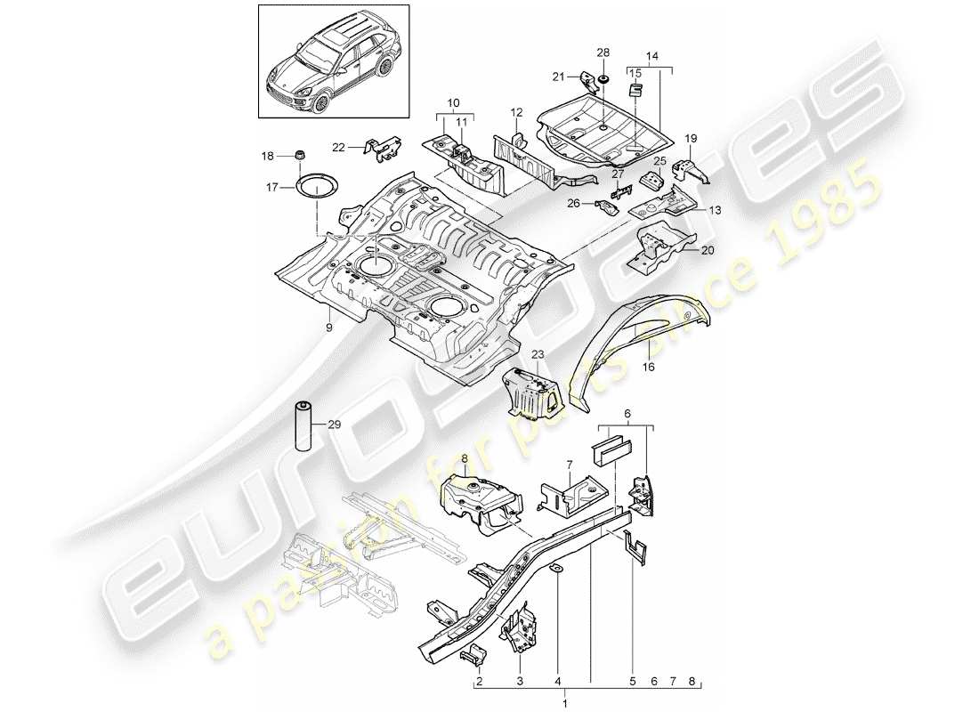 porsche 2018 (cayenne e2 92a) estremità posteriore diagramma delle parti