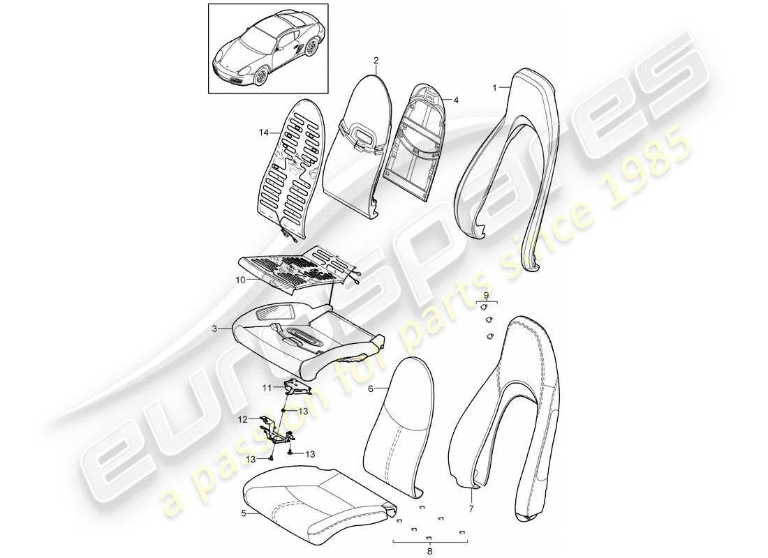 porsche 2009 (987 cayman) parte in schiuma diagramma delle parti