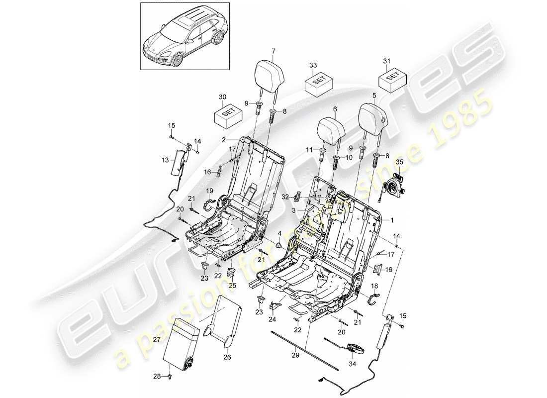 porsche 2013 (cayenne e2 92a) diagramma delle parti poggiatesta