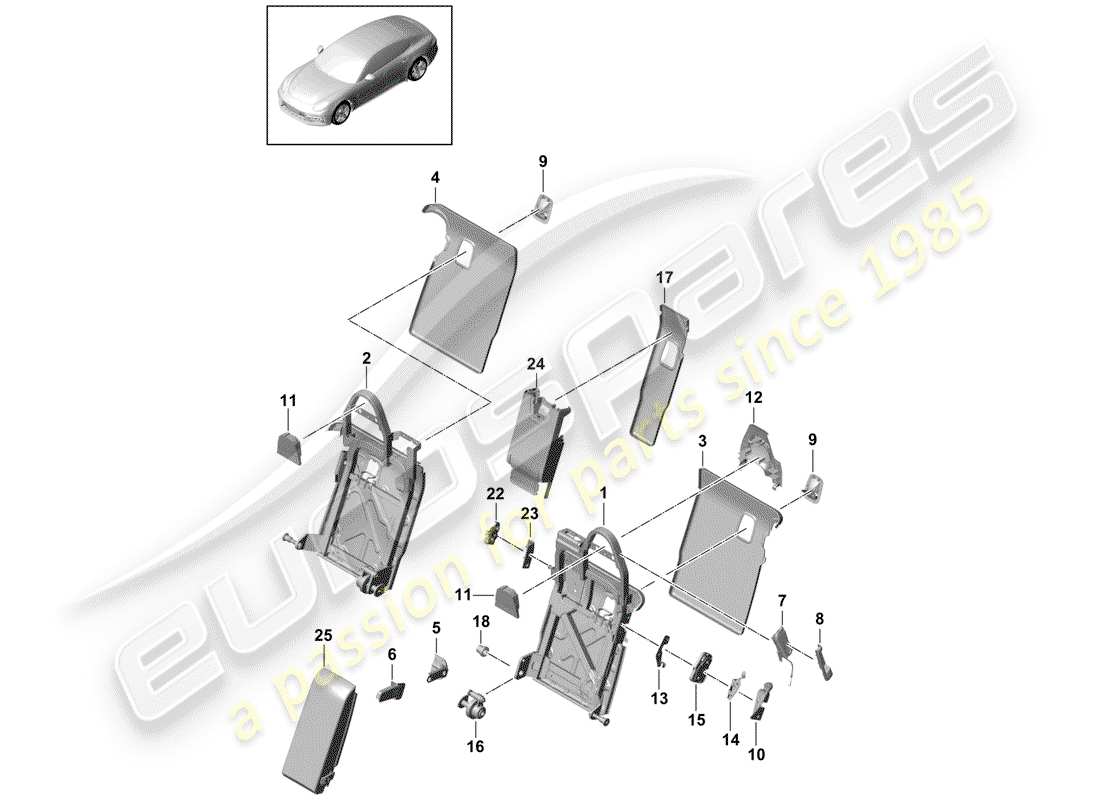 porsche 2020 (panamera 971-1) schienale del sedile posteriore diagramma delle parti