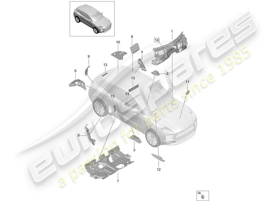 porsche 2019 (macan) assorbitore acustico diagramma delle parti