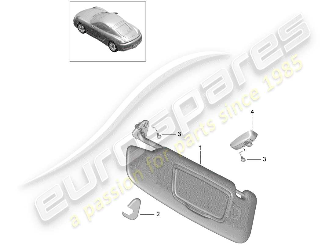 porsche 2015 (981 cayman) schema delle parti delle visiere parasole
