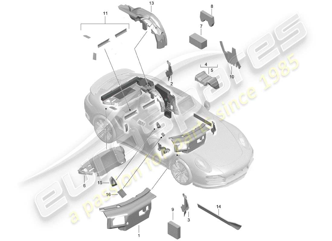 porsche 2016 (991-1 turbo) schema delle parti della carrozzeria