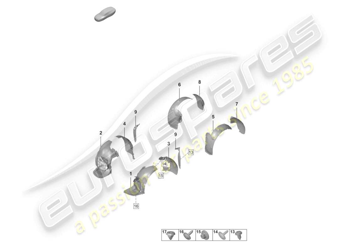 porsche 2019 (992-1) rivestimento del passaruota diagramma delle parti
