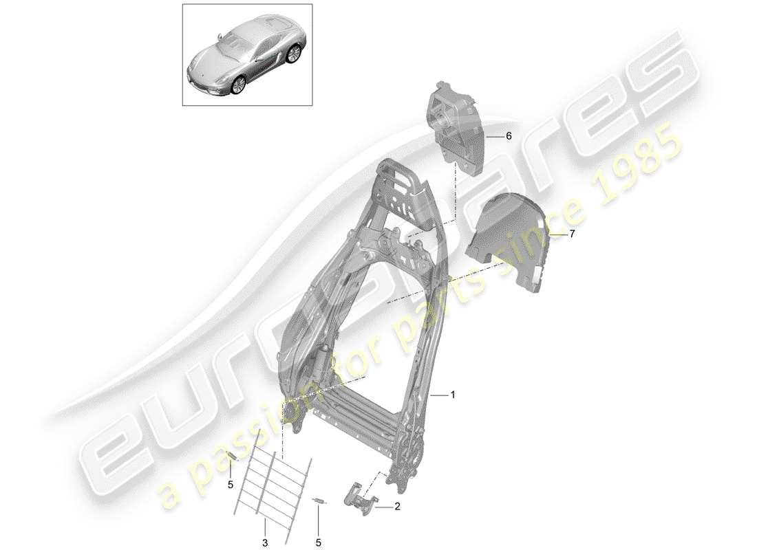 porsche 2015 (981 cayman) schema delle parti telaio schienale