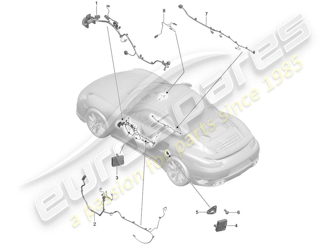 porsche 991 turbo (2019) cablaggi diagramma delle parti