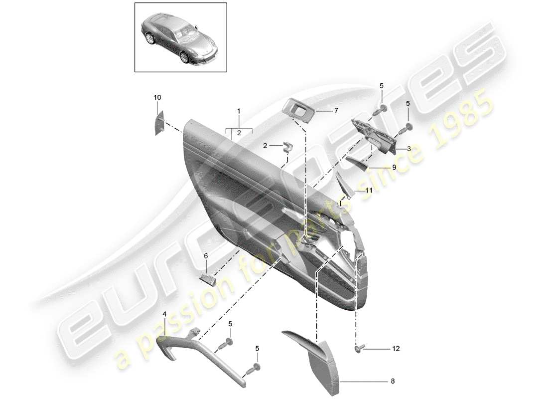 porsche 2019 (991-2 r/gt3/rs) pannello della porta diagramma delle parti