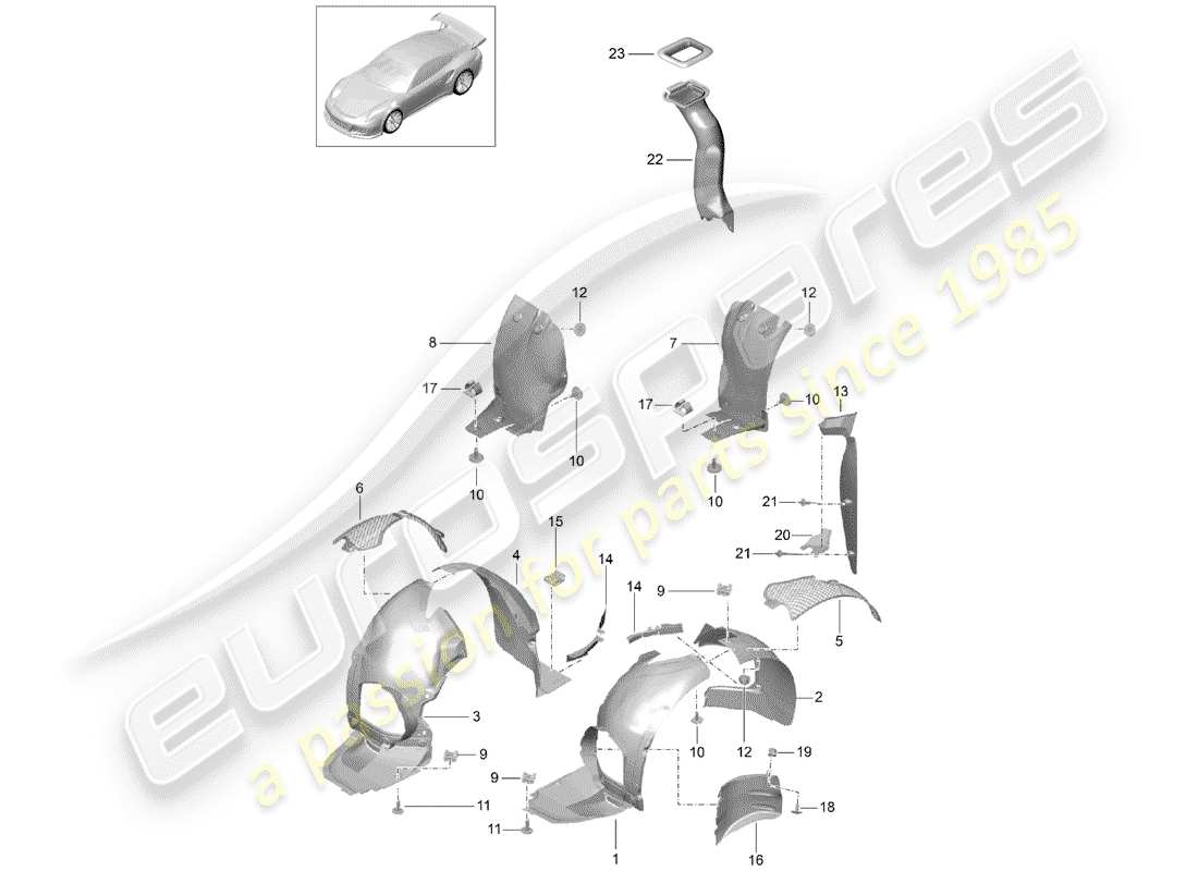 porsche 991r/gt3/rs (2014) protezione della timoneria diagramma delle parti