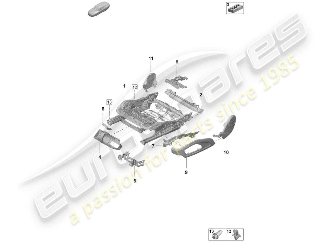 porsche 2019 (992-1) telaio del sedile diagramma delle parti