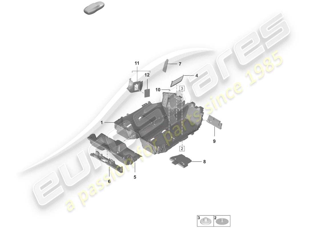 porsche 2019 (992-1) pavimentazione (moquette) schema delle parti
