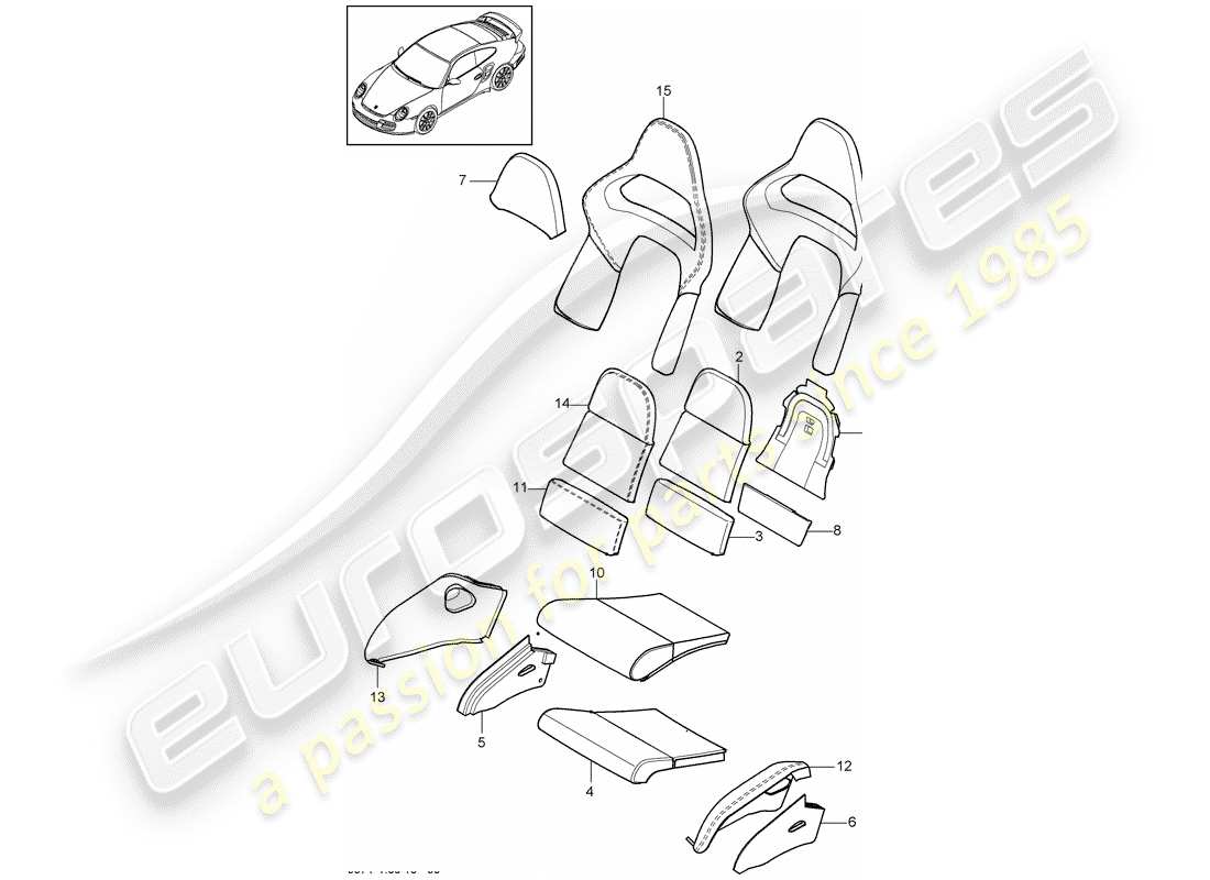 porsche 2011 (997-2 turbo / gt2 rs) parte in schiuma diagramma delle parti