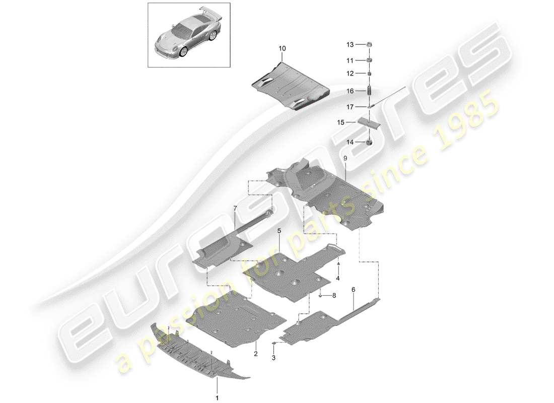 porsche 2016 (991-1 turbo) rivestimento sottoscocca schema delle parti