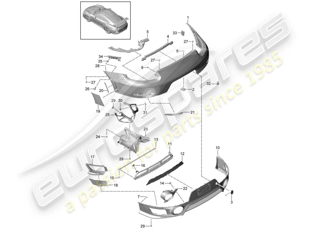 porsche 2016 (991-1 turbo) diagramma delle parti del paraurti