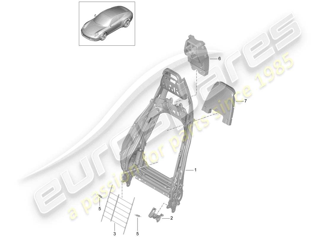 porsche 2013 (991-1) schema delle parti telaio schienale