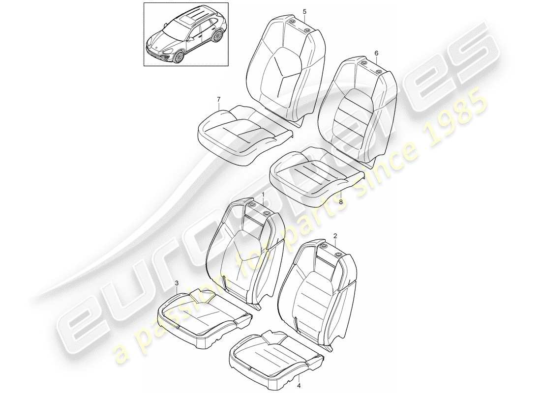 porsche 2012 (cayenne e2 92a) parte in schiuma diagramma delle parti
