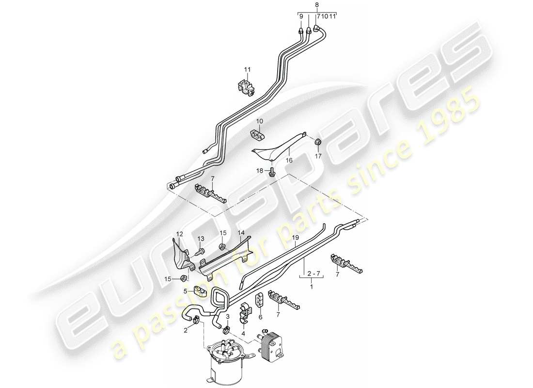 porsche 2008 (cayenne e1 9pa) sistema di alimentazione carburante diagramma delle parti