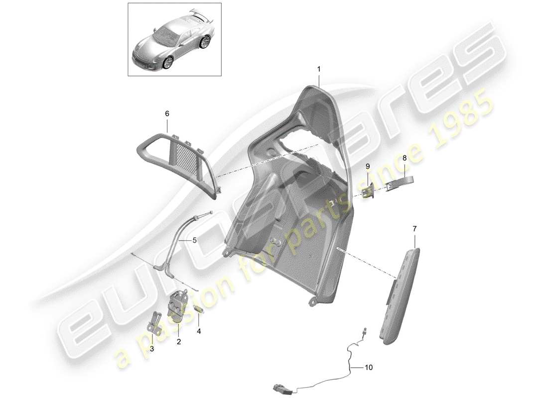 porsche 2015 (991-1 r/gt3/rs) guscio dello schienale schema delle parti
