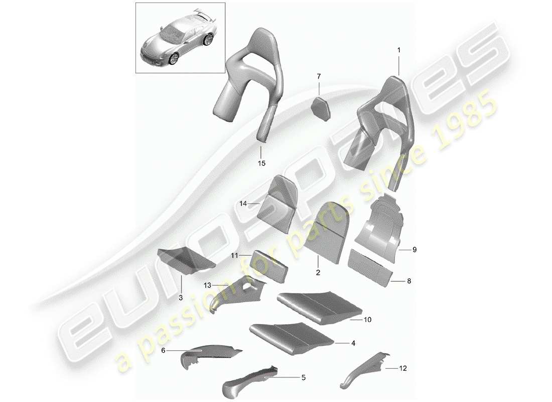 porsche 2019 (991-2 r/gt3/rs) parte in schiuma diagramma delle parti