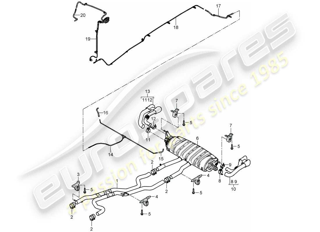 porsche 2009 (cayenne e1 9pa) impianto di scarico diagramma delle parti