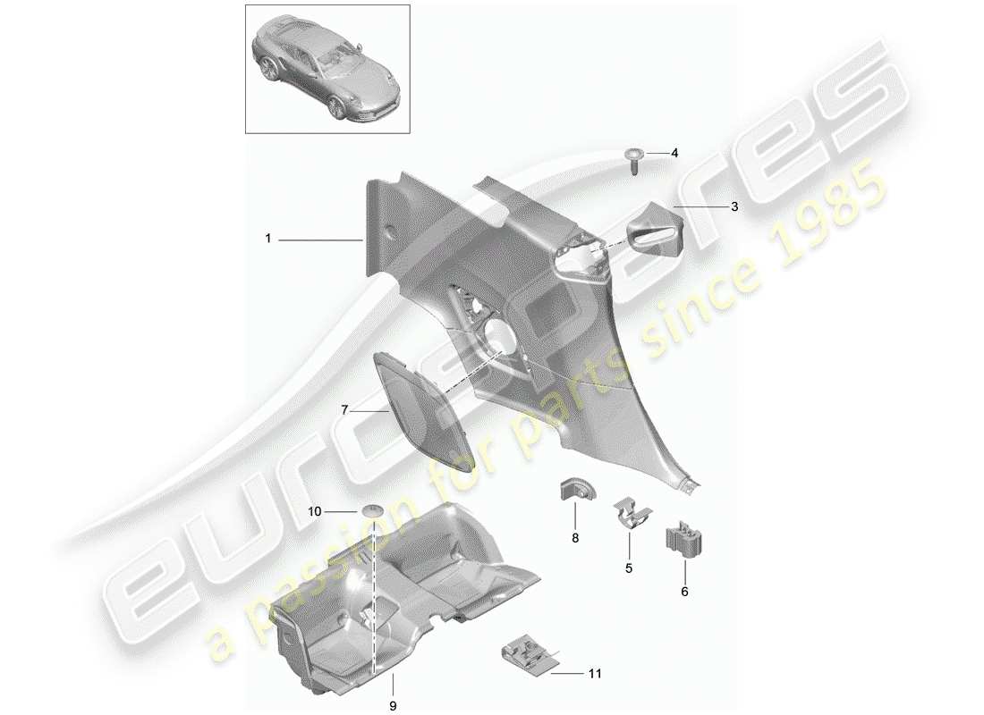 porsche 2016 (991-1 turbo) pannello di rivestimento quartiere diagramma delle parti