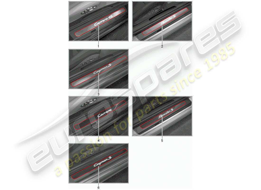 porsche 2013 (tequipment 98x/99x) battitacco - pannello soglia schema delle parti