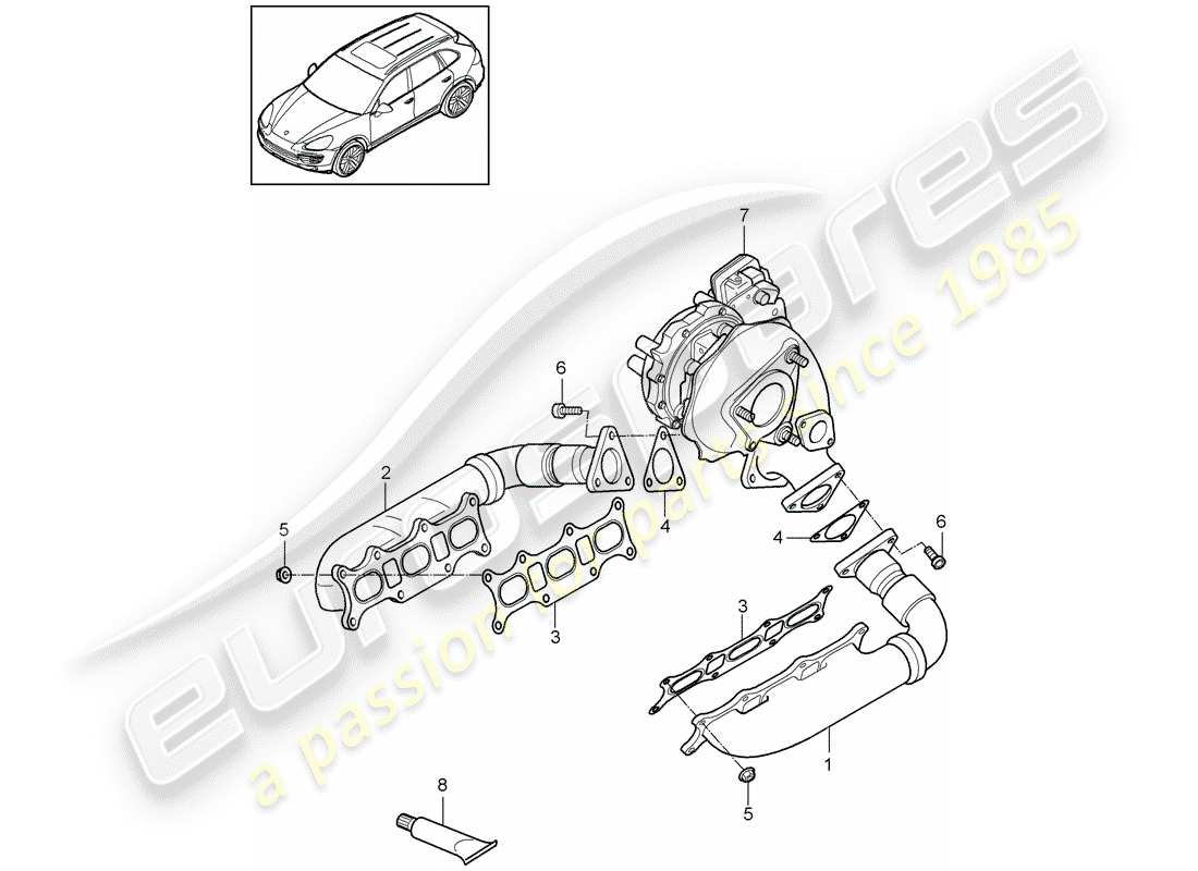 porsche 2017 (cayenne e2 92a) impianto di scarico diagramma delle parti